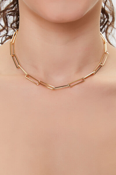 Gold Chain Choker Necklace & Bracelet Set