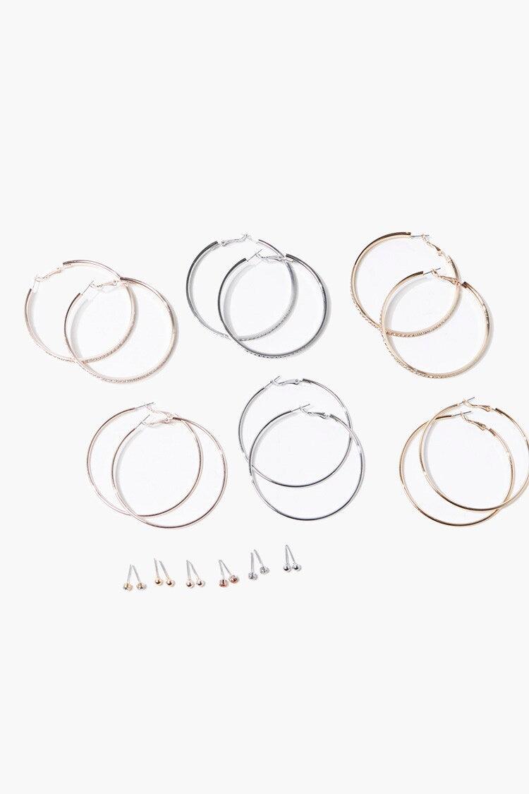 Goldsilver Metallic Hoop & Stud Earring Set 