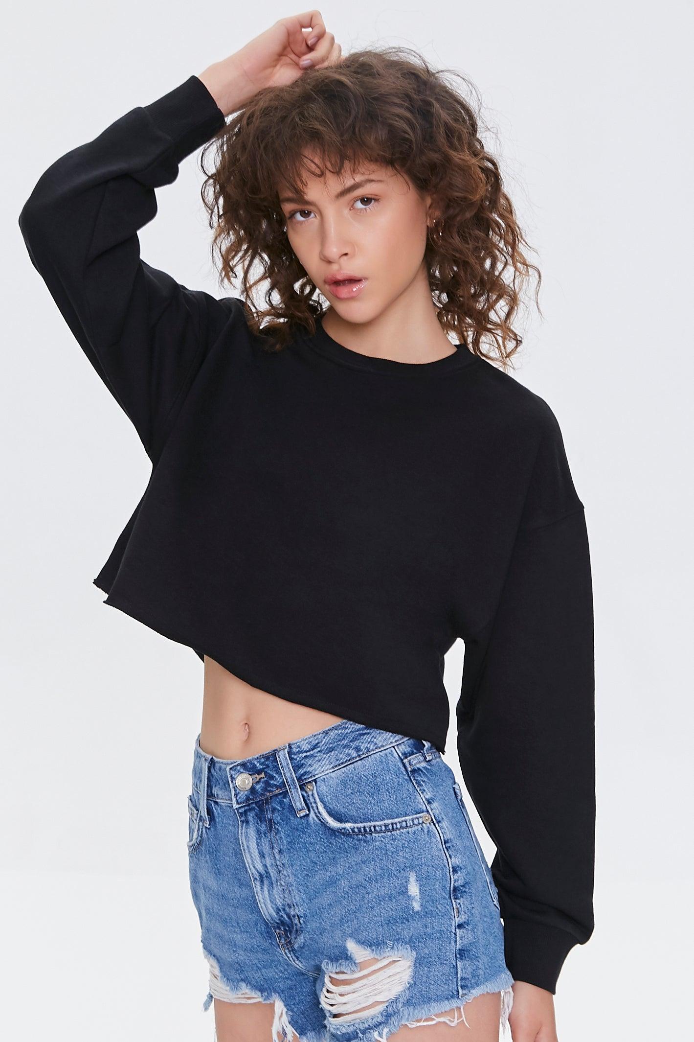 Black French Terry Drop-Sleeve Pullover 