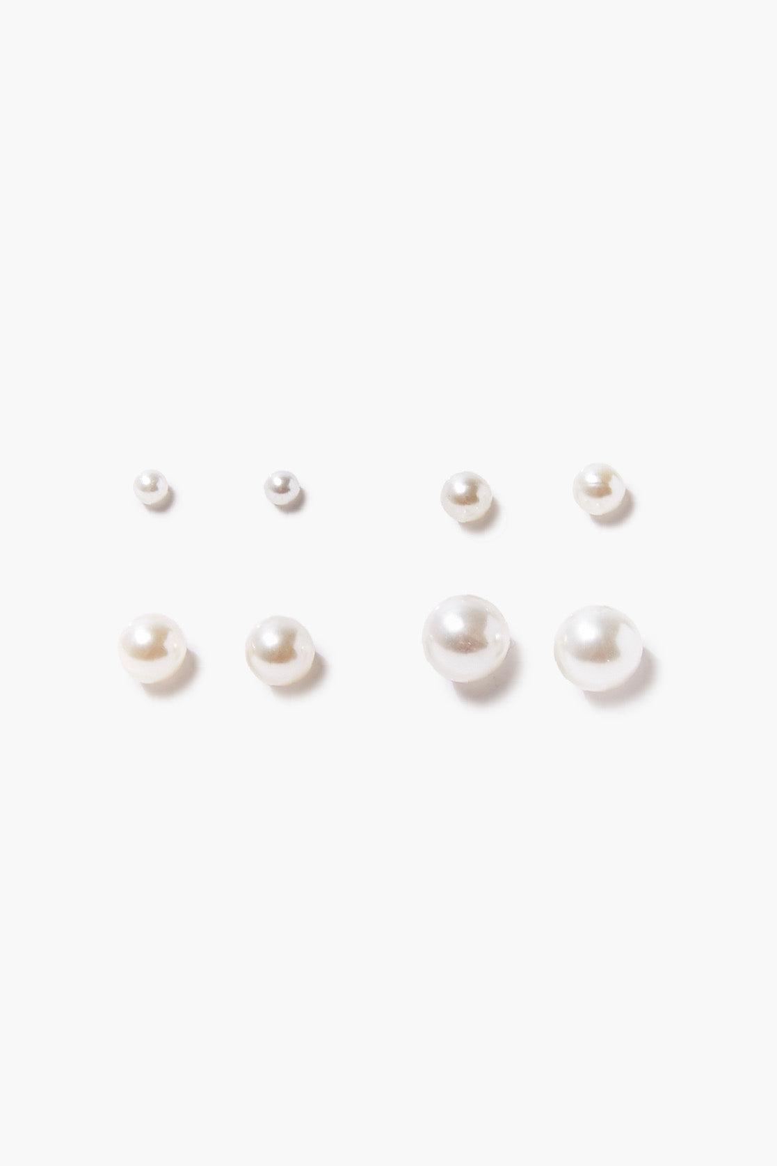 Cream Faux Pearl Stud Earring Set 