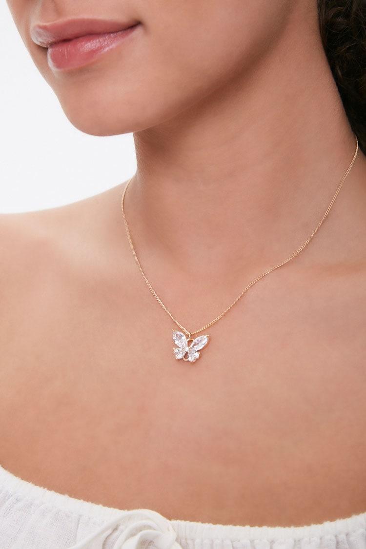 Goldclear Rhinestone Butterfly Necklace 