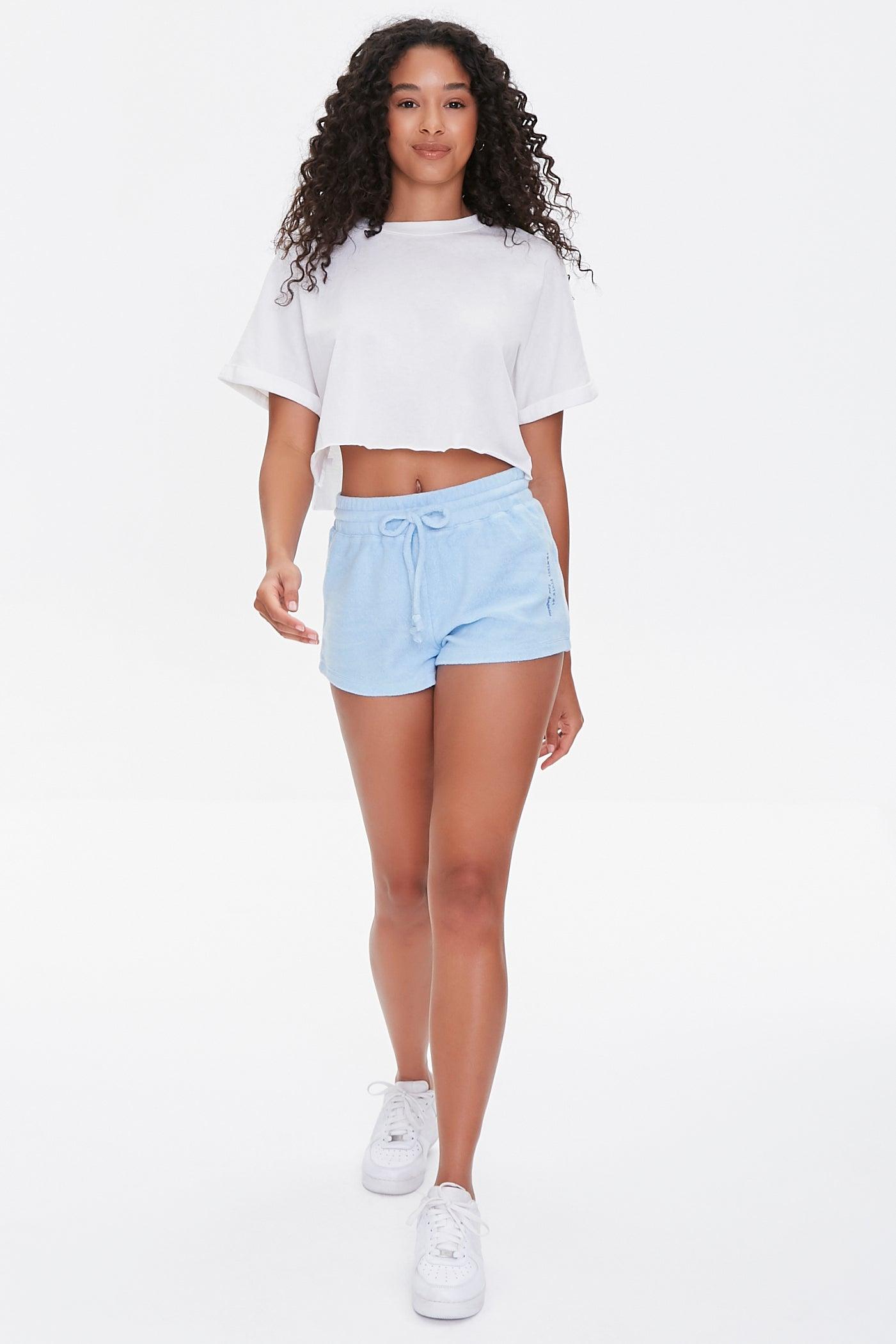 Blue Embroidered Drawstring Shorts 4