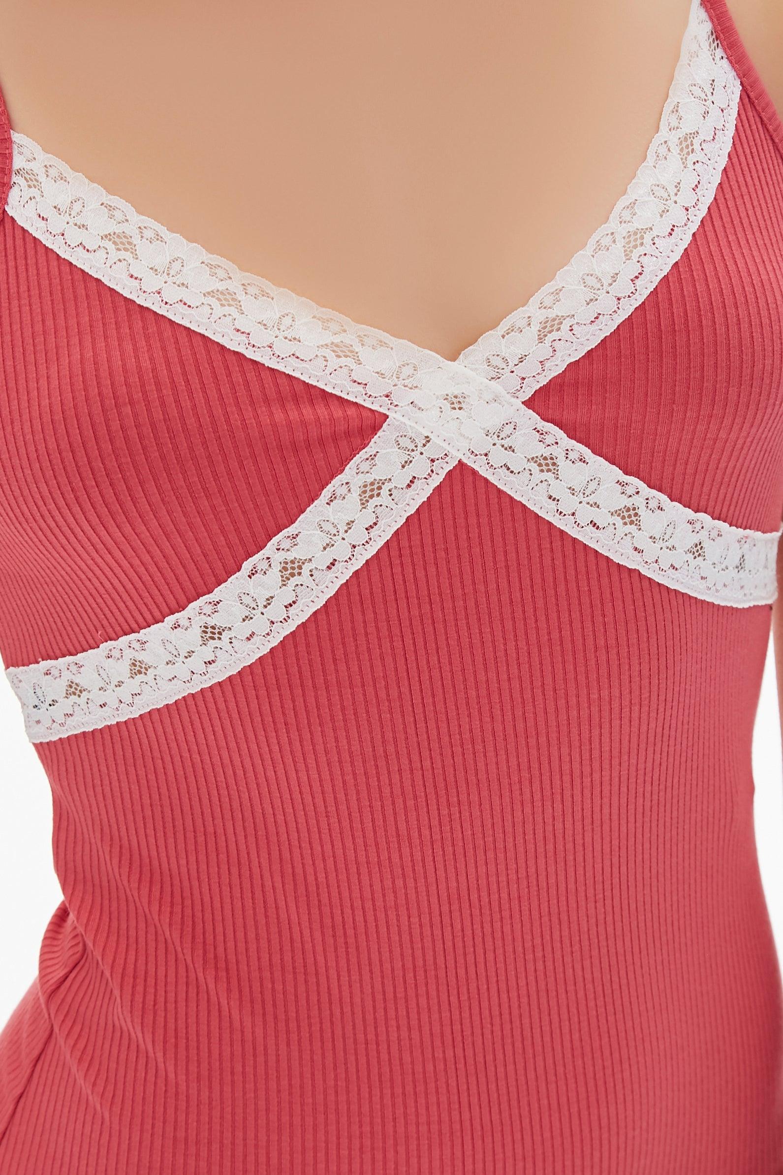 Berry Lace-Trim Mini Cami Dress 4