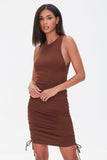 Brown Ruched Drawstring Mini Dress 