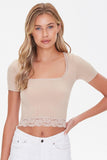 Taupe Lace-Trim Cropped Tee 