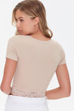 Taupe Lace-Trim Cropped Tee 2
