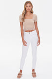Taupe Lace-Trim Cropped Tee 3
