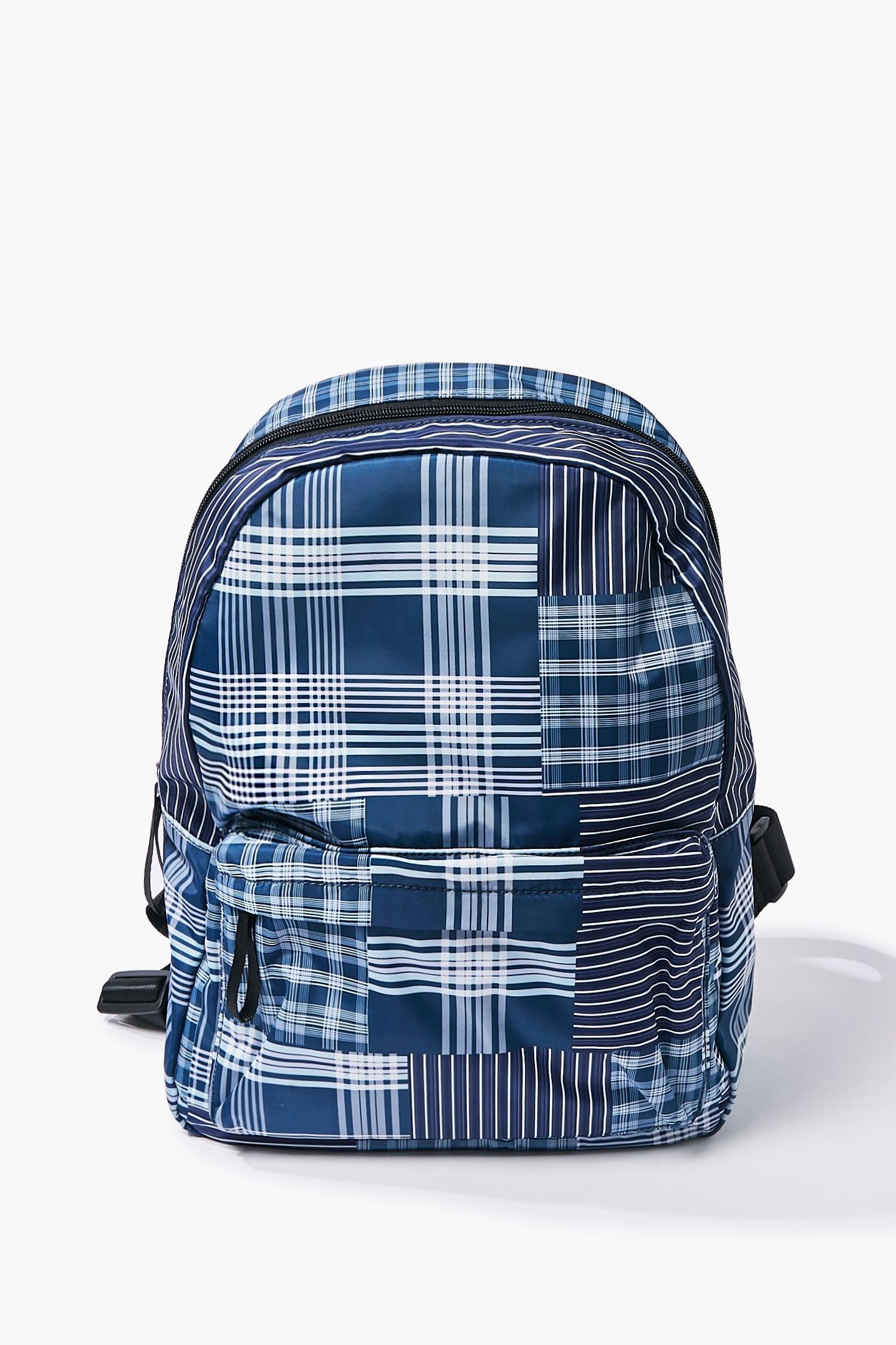 Blue Large Plaid Backpack 