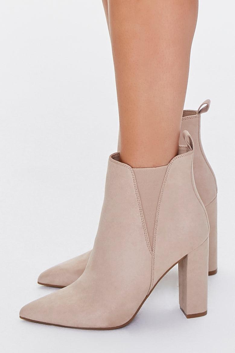 Nude Faux Suede Pointed Toe Booties 2