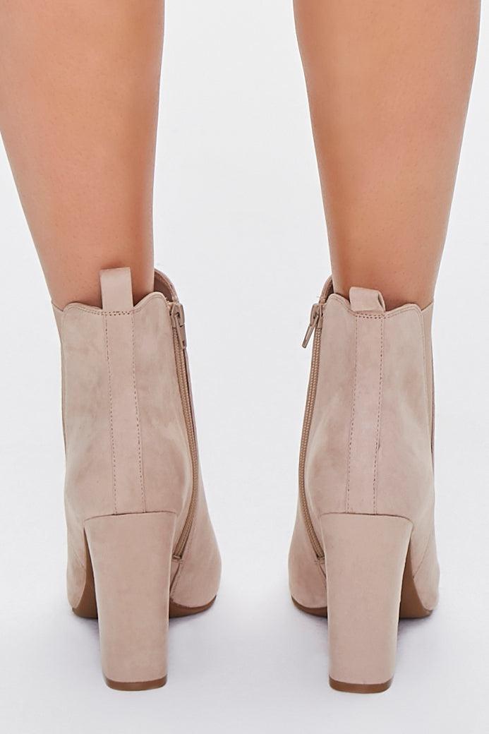 Nude Faux Suede Pointed Toe Booties 1