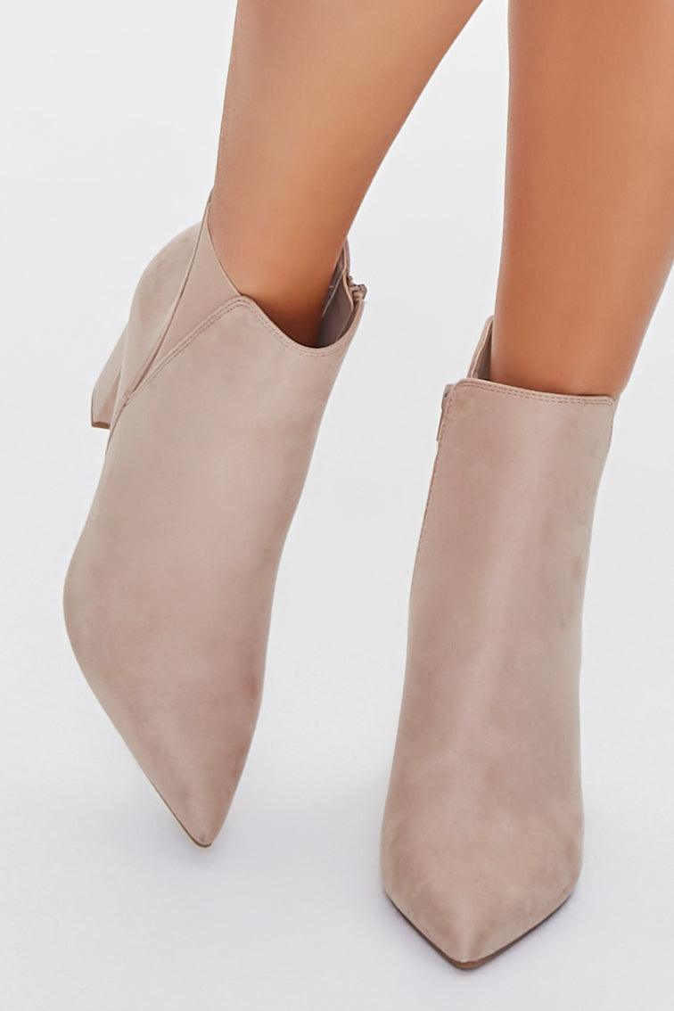 Nude Faux Suede Pointed Toe Booties 