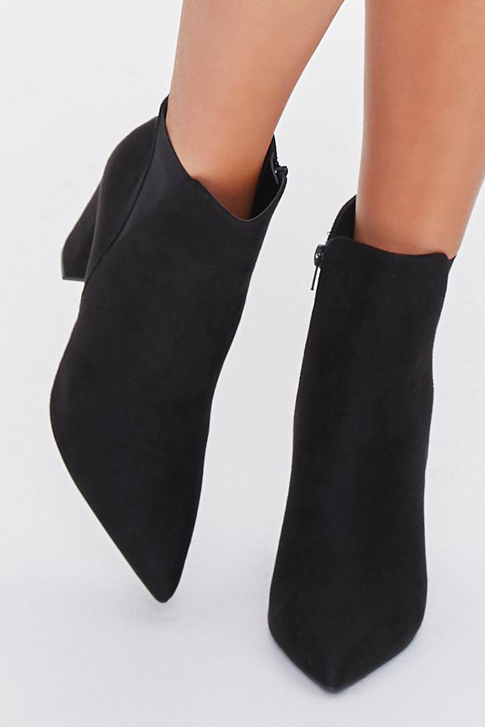 Black Faux Suede Pointed Toe Booties 3
