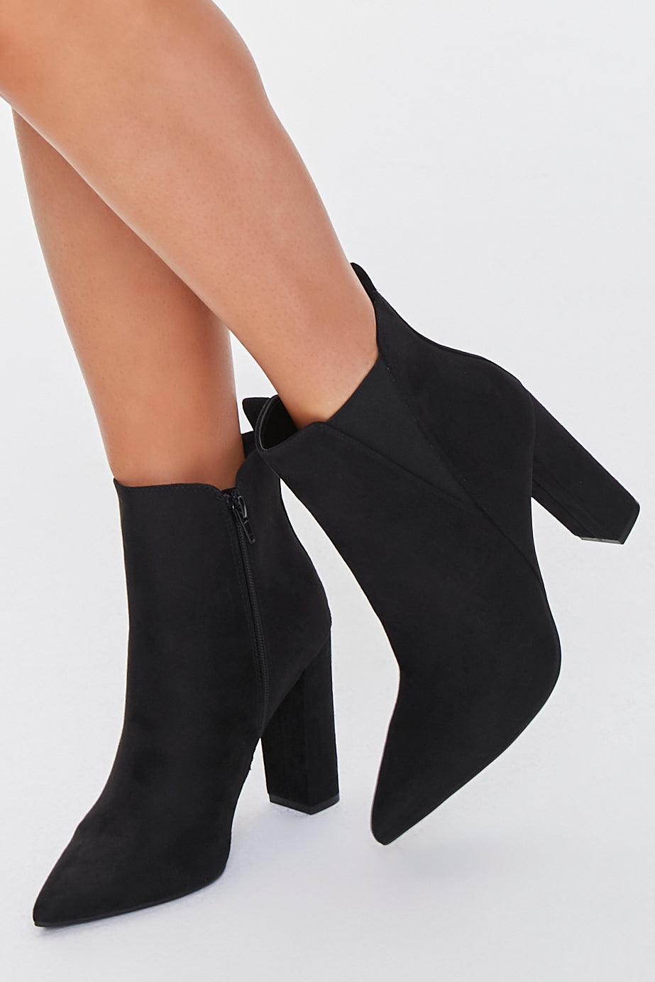 Black Faux Suede Pointed Toe Booties 