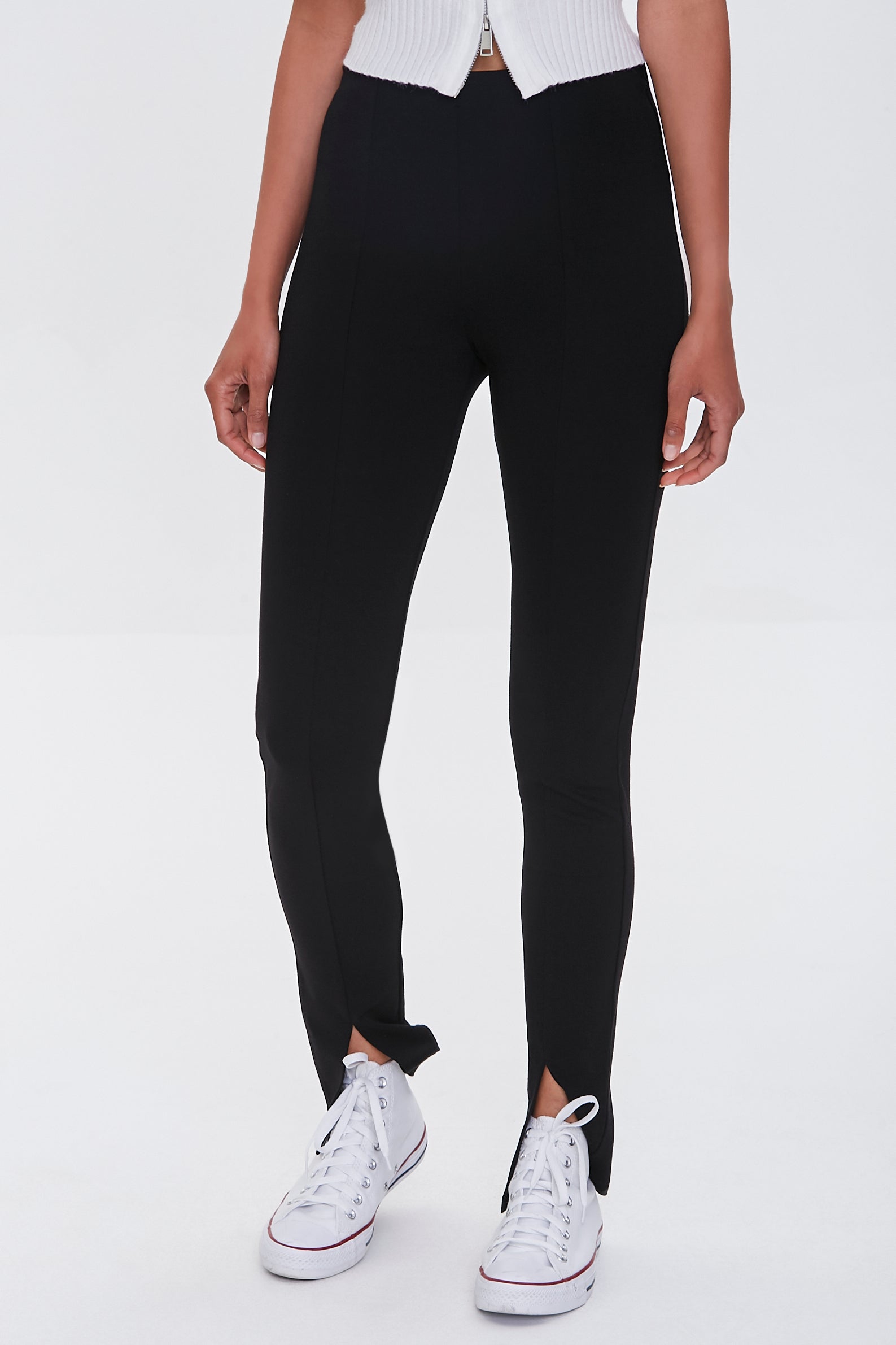 Black Split Straight-Leg Pants 1