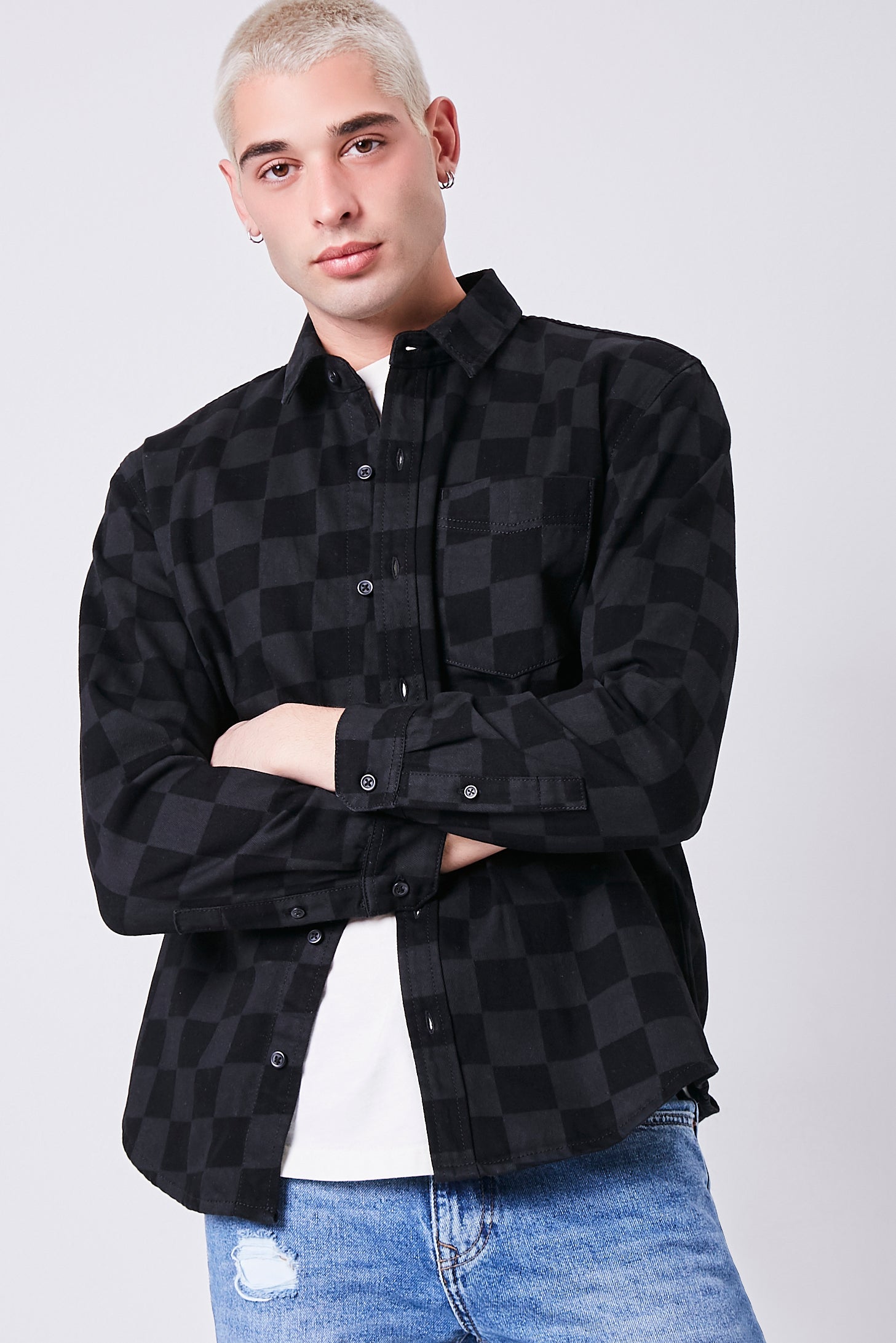 Blackgrey Checkered Button-Front Shirt 