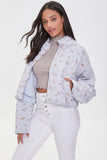 Lightbluemulti Floral Print Zip-Up Quilted Jacket 1