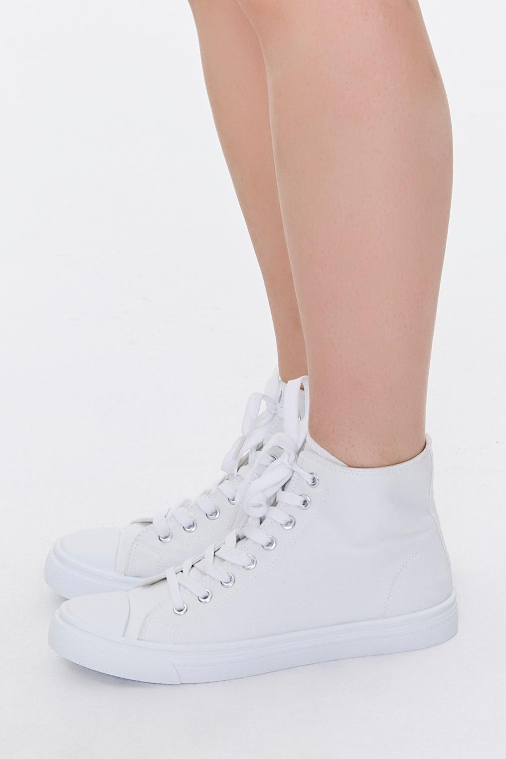 White Lace-Up High-Top Sneakers 2