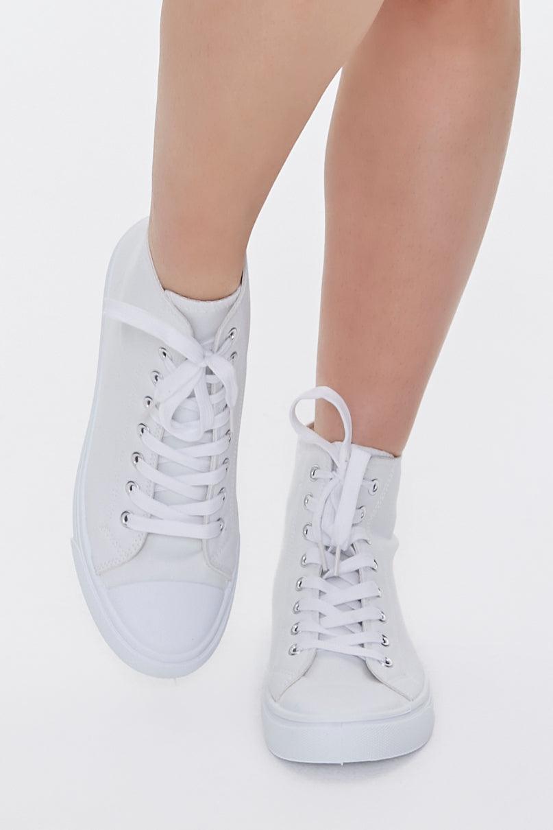 White Lace-Up High-Top Sneakers 