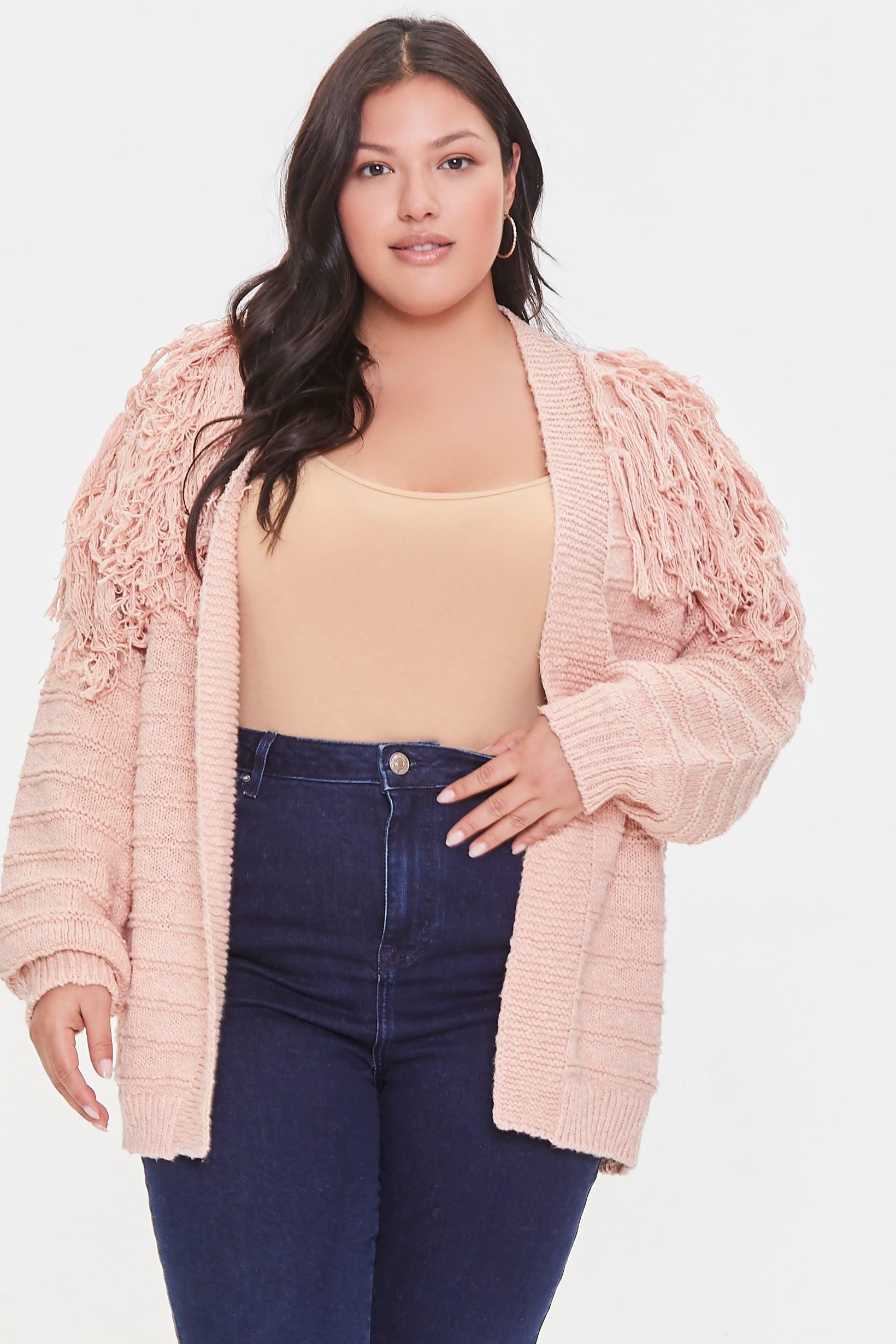 Blush Plus Size Fringe Cardigan Sweater 1