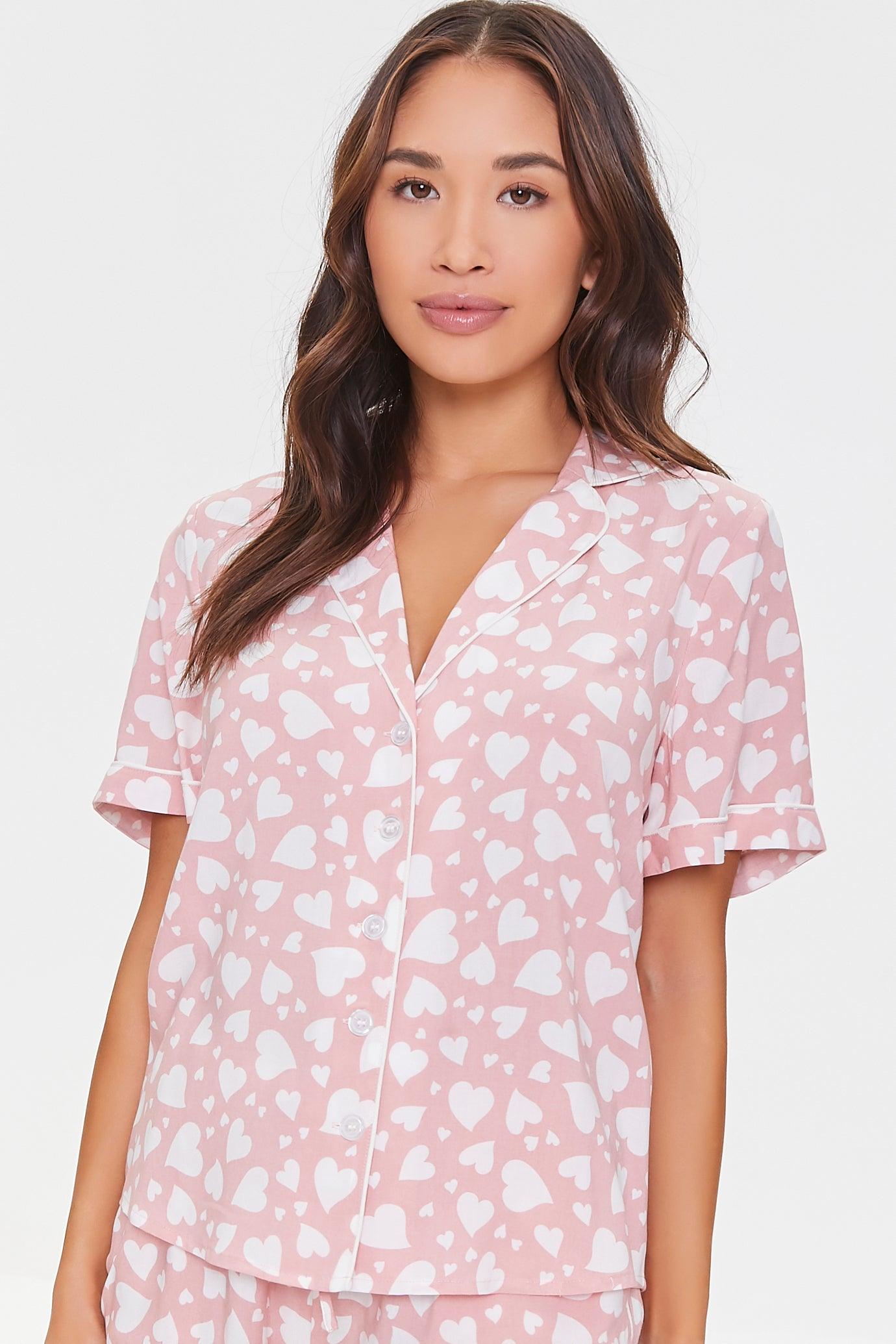 Pinkwhite Heart Shirt & Shorts Pajama Set 1