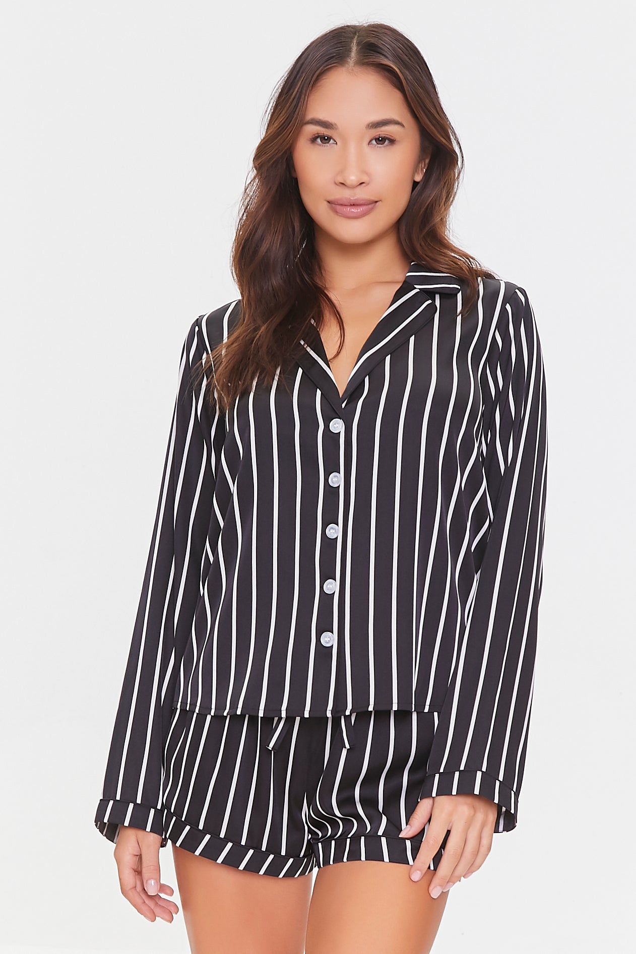 Blackcream Striped Shirt & Shorts Pajama Set 