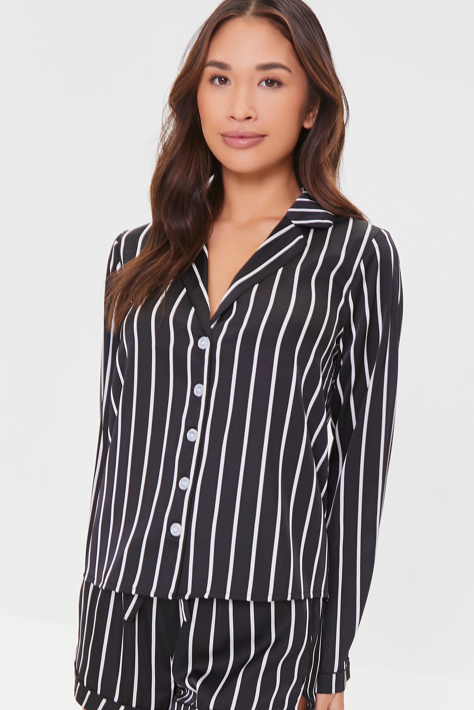 Blackcream Striped Shirt & Shorts Pajama Set 1