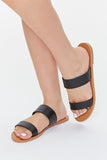 Black Dual-Strap Faux Leather Sandals 