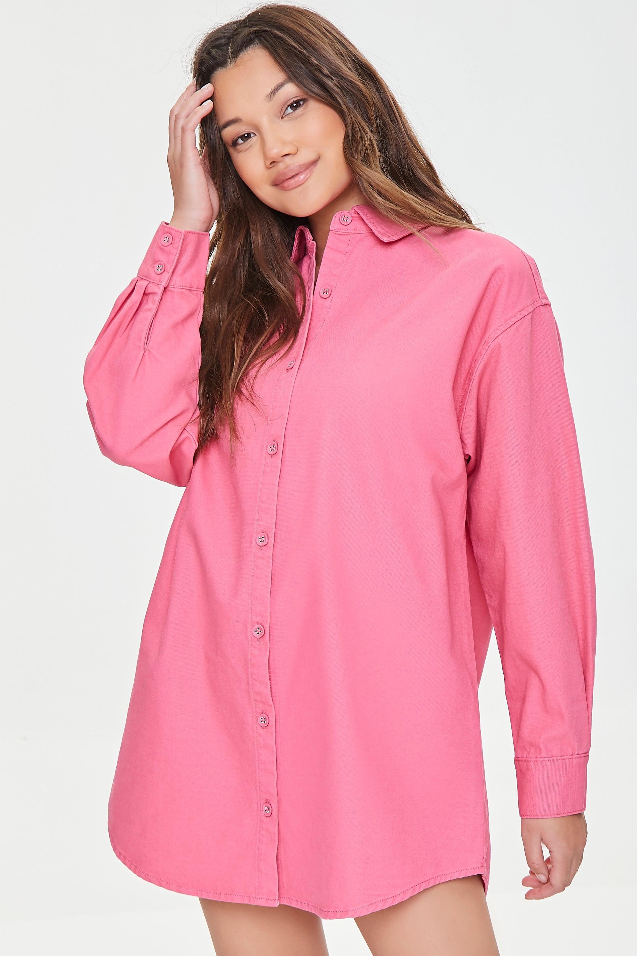 Pink Mini Twill Shirt Dress 1