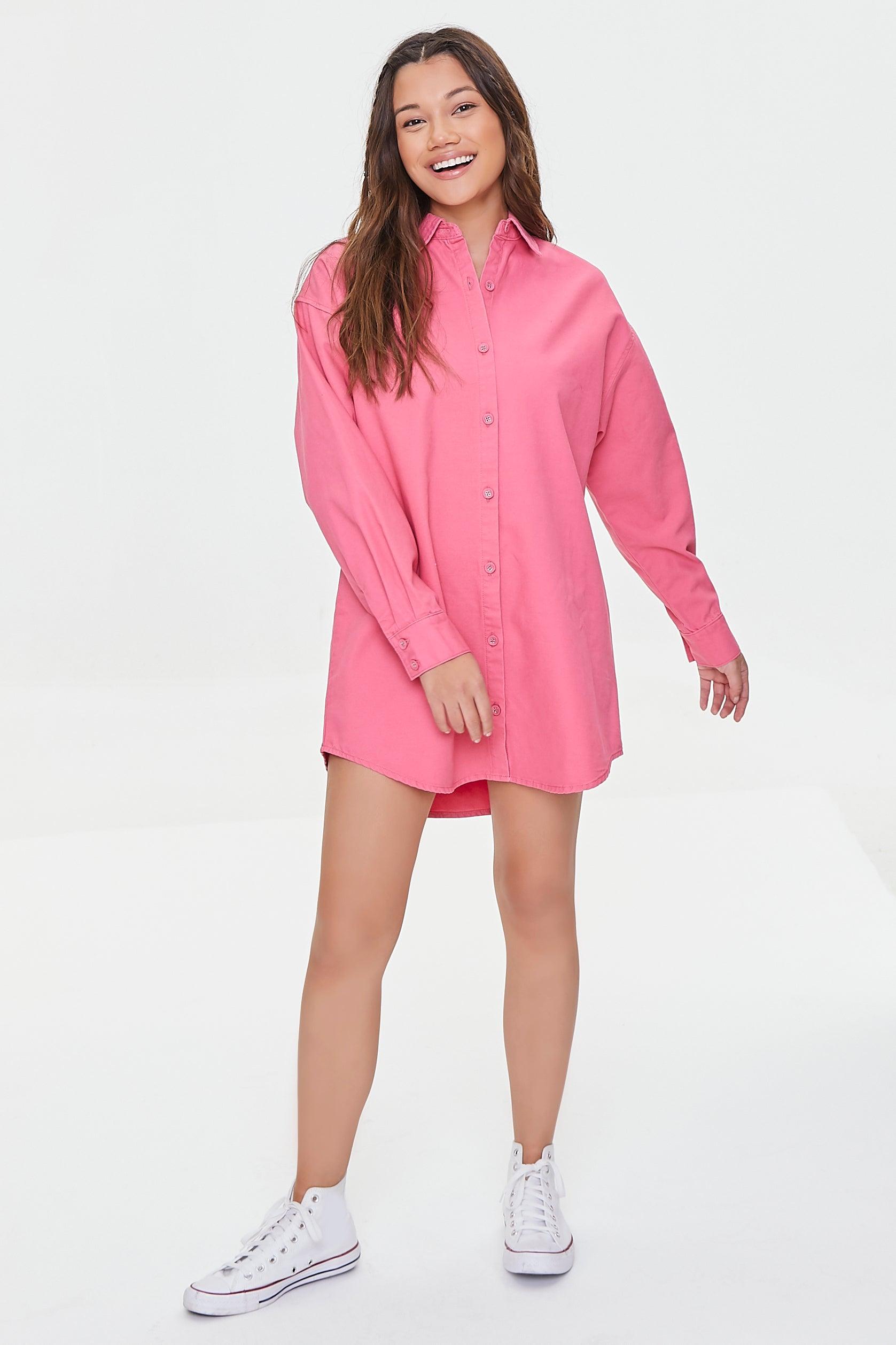 Pink Mini Twill Shirt Dress 
