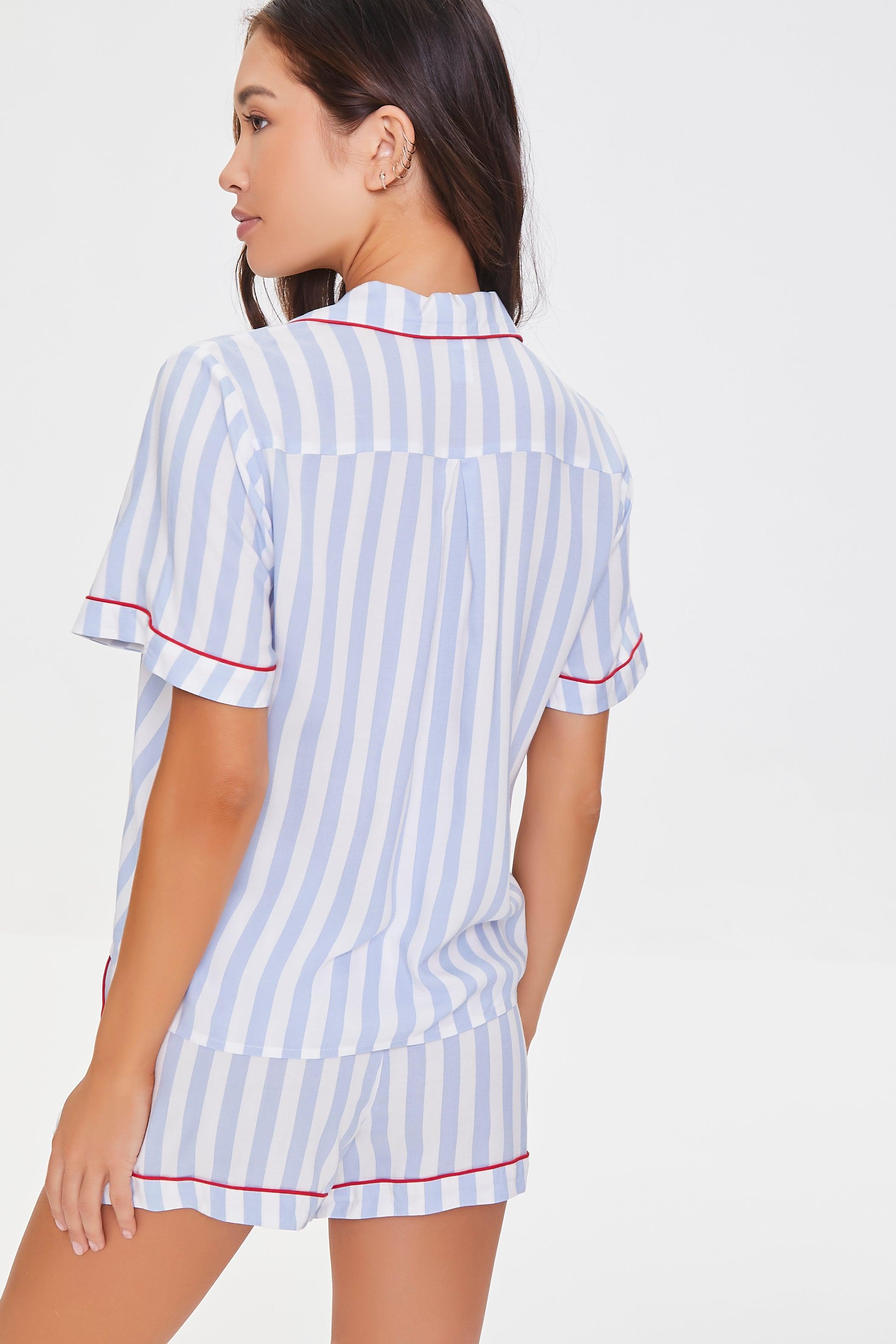 Cloudwhite Floral Striped Shirt & Shorts Pajama Set 5