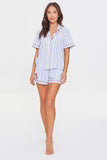 Cloudwhite Floral Striped Shirt & Shorts Pajama Set 1