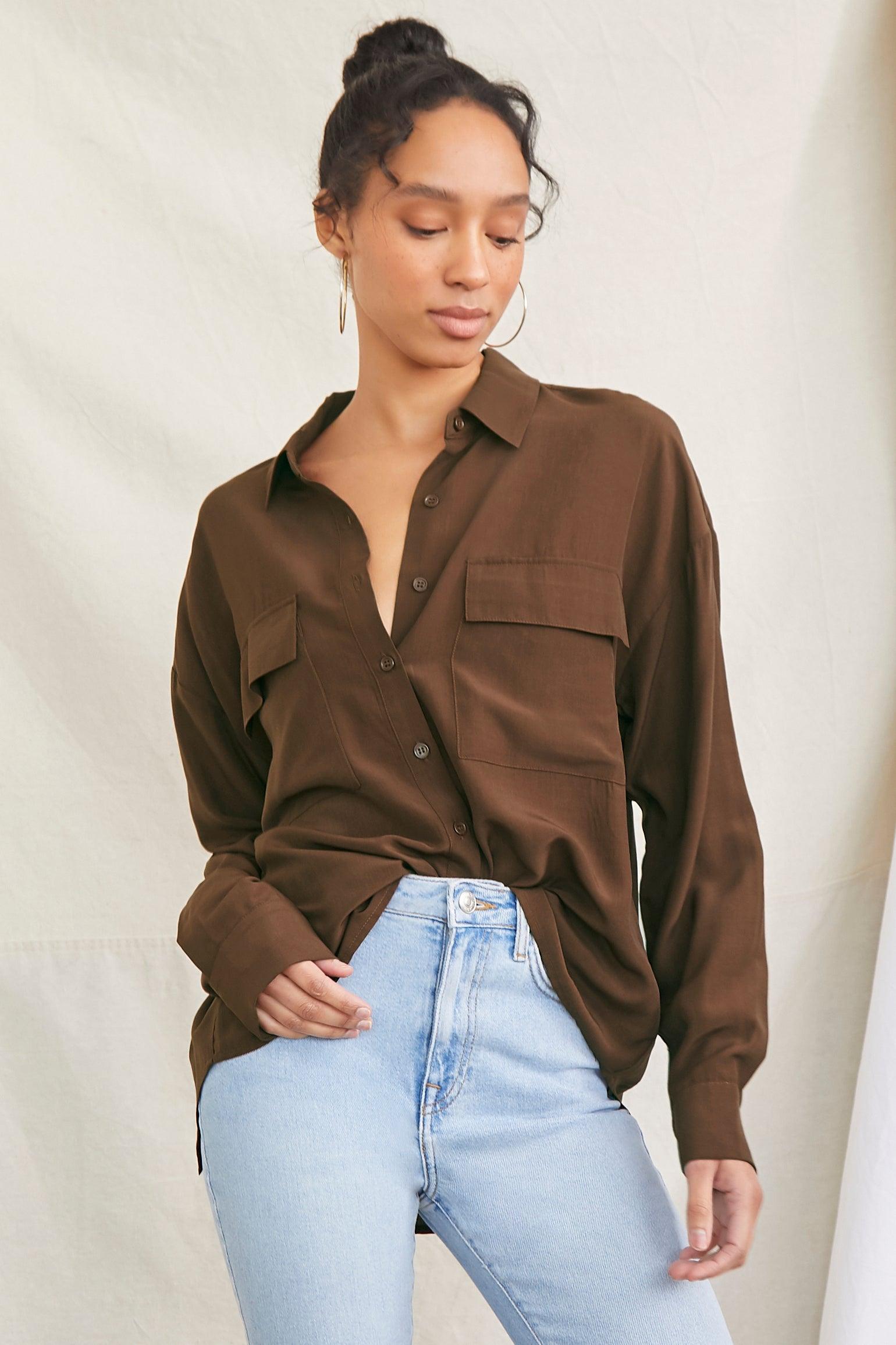 Brown High-Low Buttoned Shirt 6