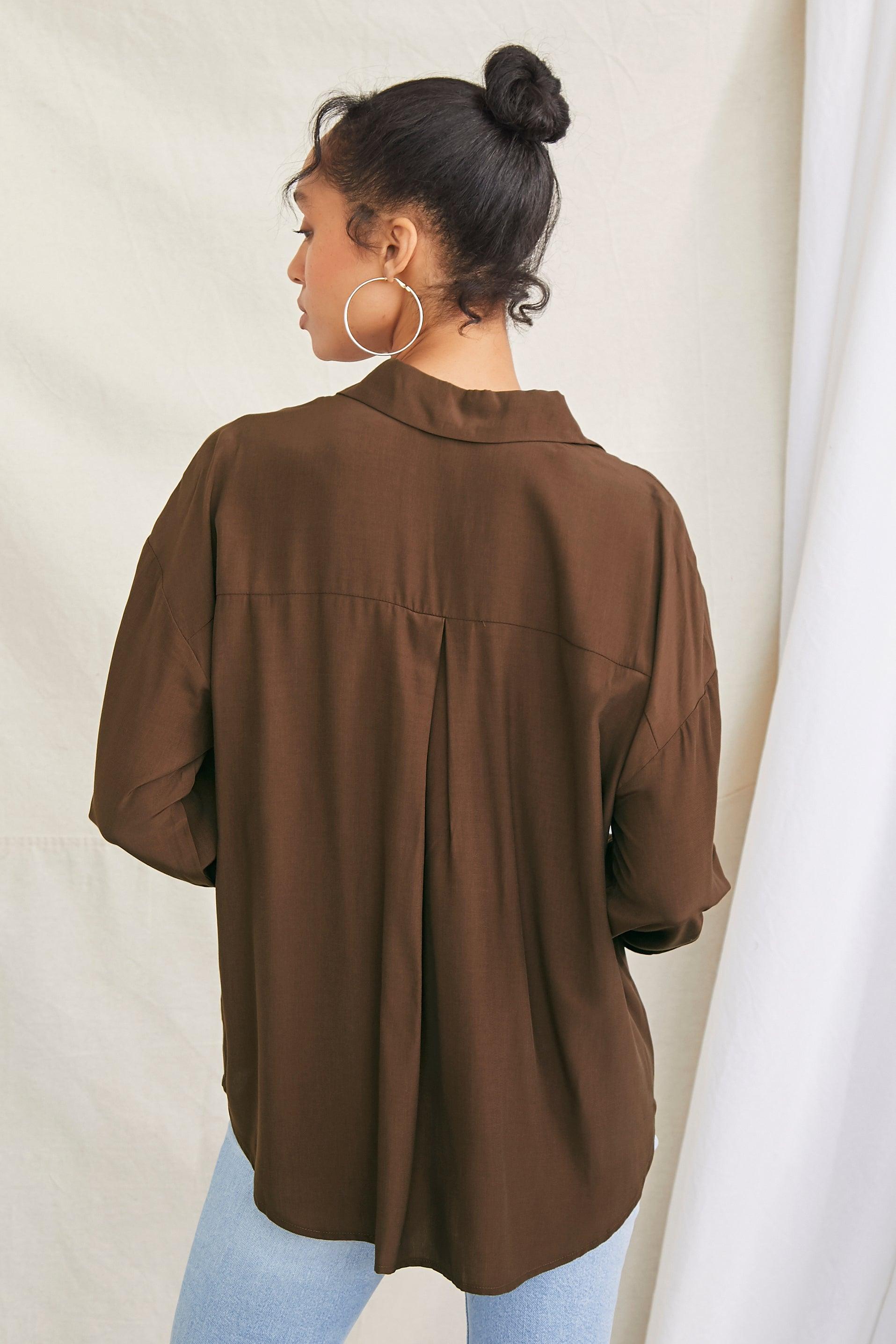 Brown High-Low Buttoned Shirt 8