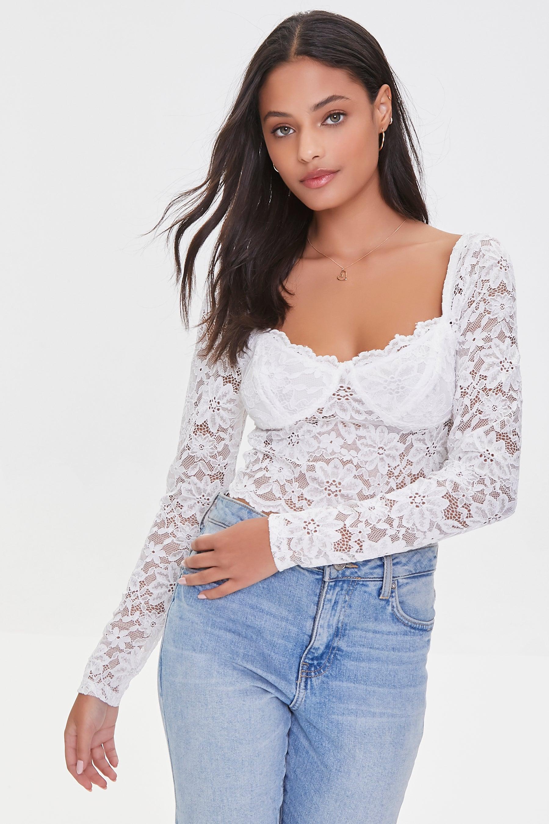Ivory Floral Lace Scalloped Crop Top 1