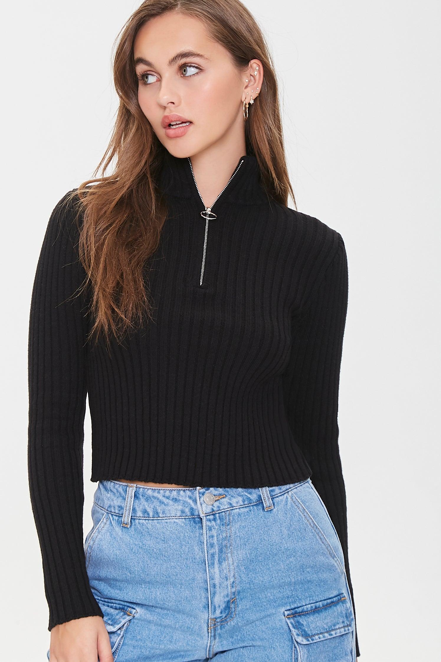 Black Ribbed Half-Zip Sweater 1