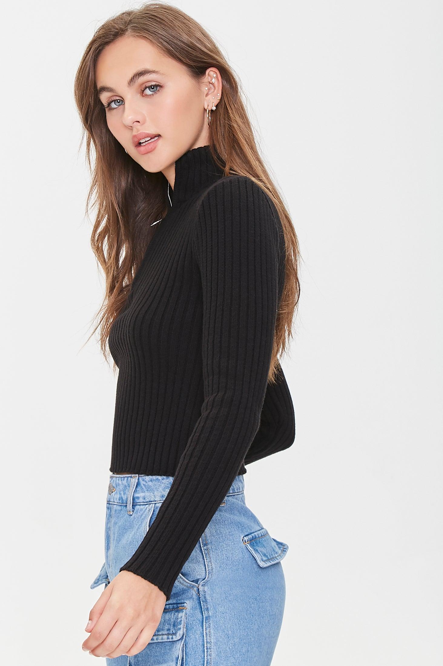 Black Ribbed Half-Zip Sweater 2