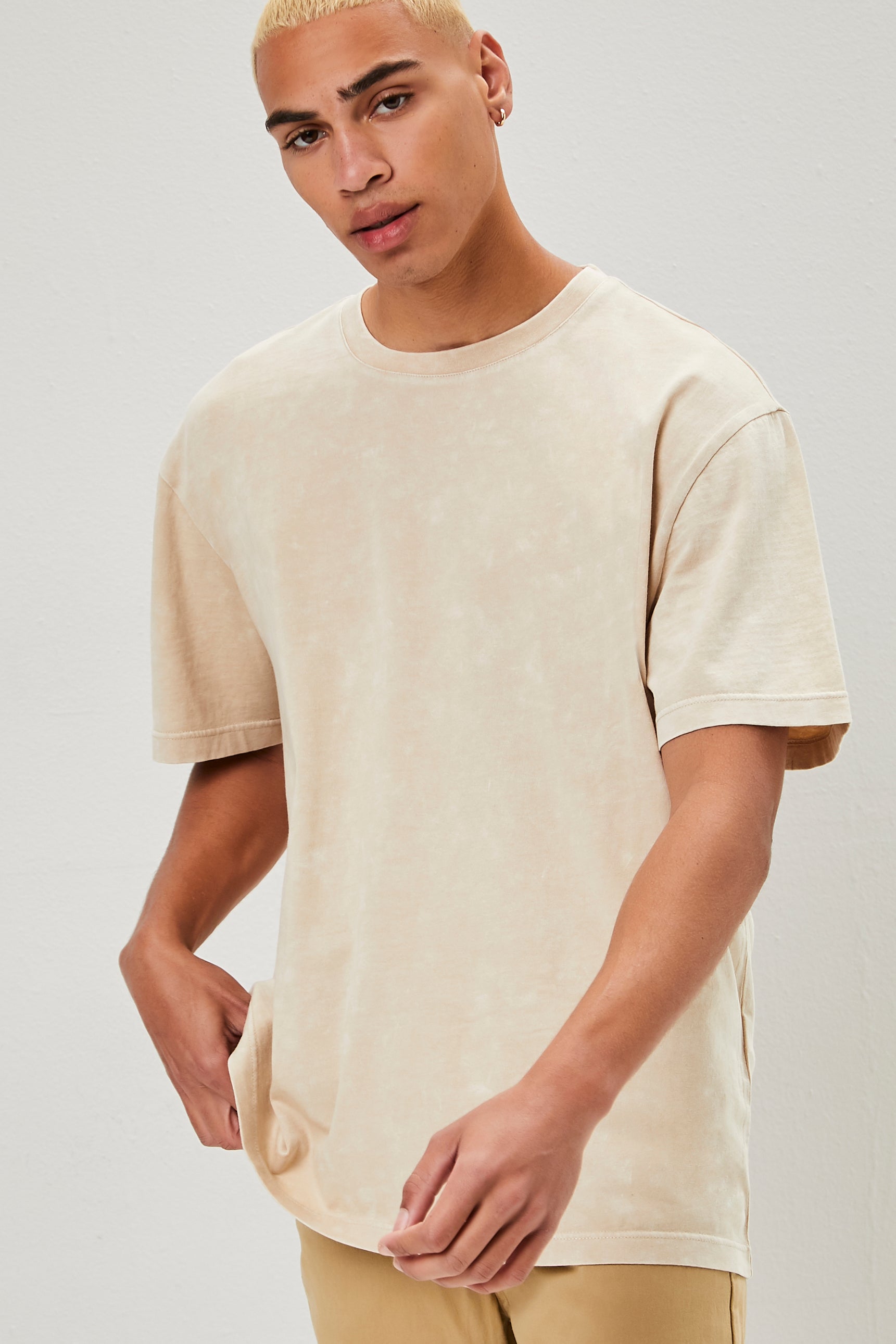 Taupe Oil Wash Crew Neck Tee 