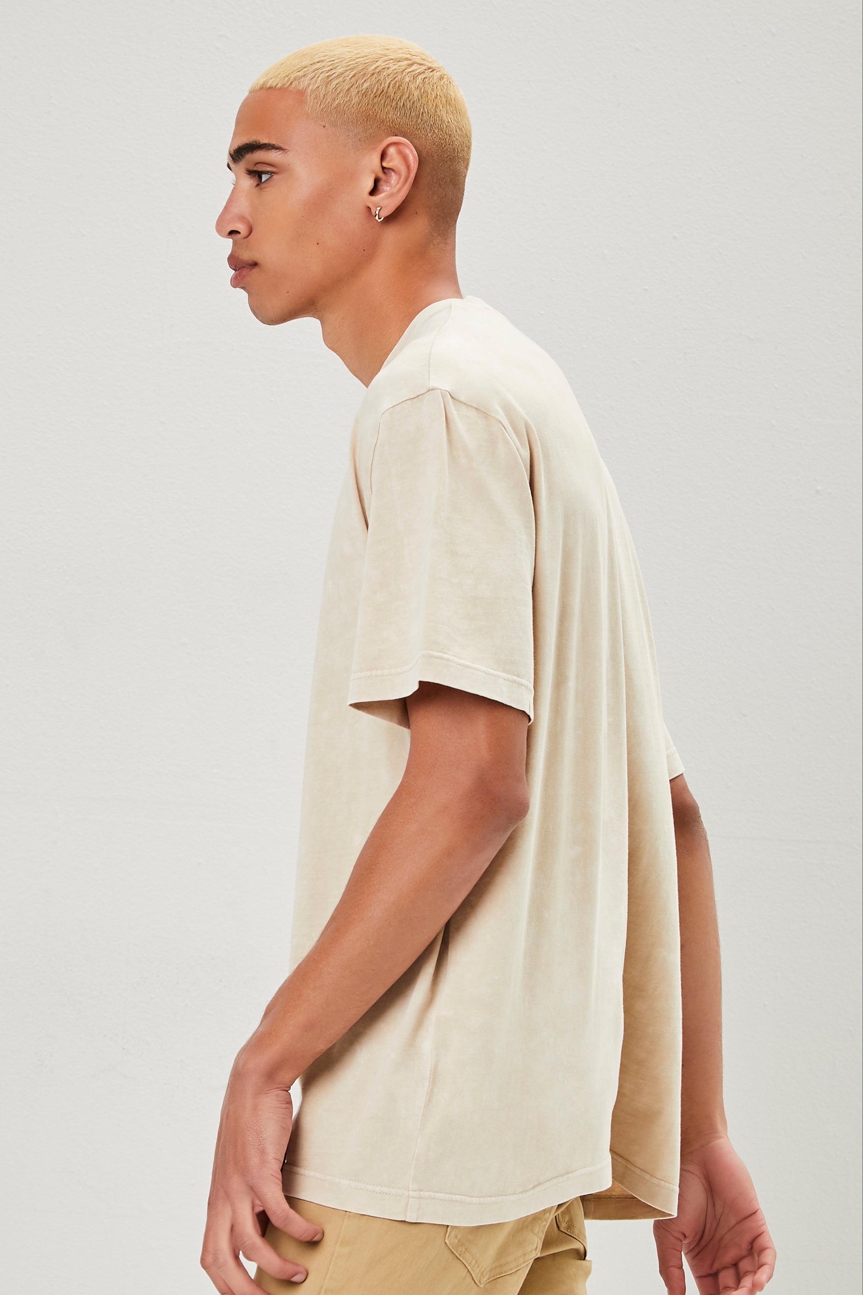 Taupe Oil Wash Crew Neck Tee 1