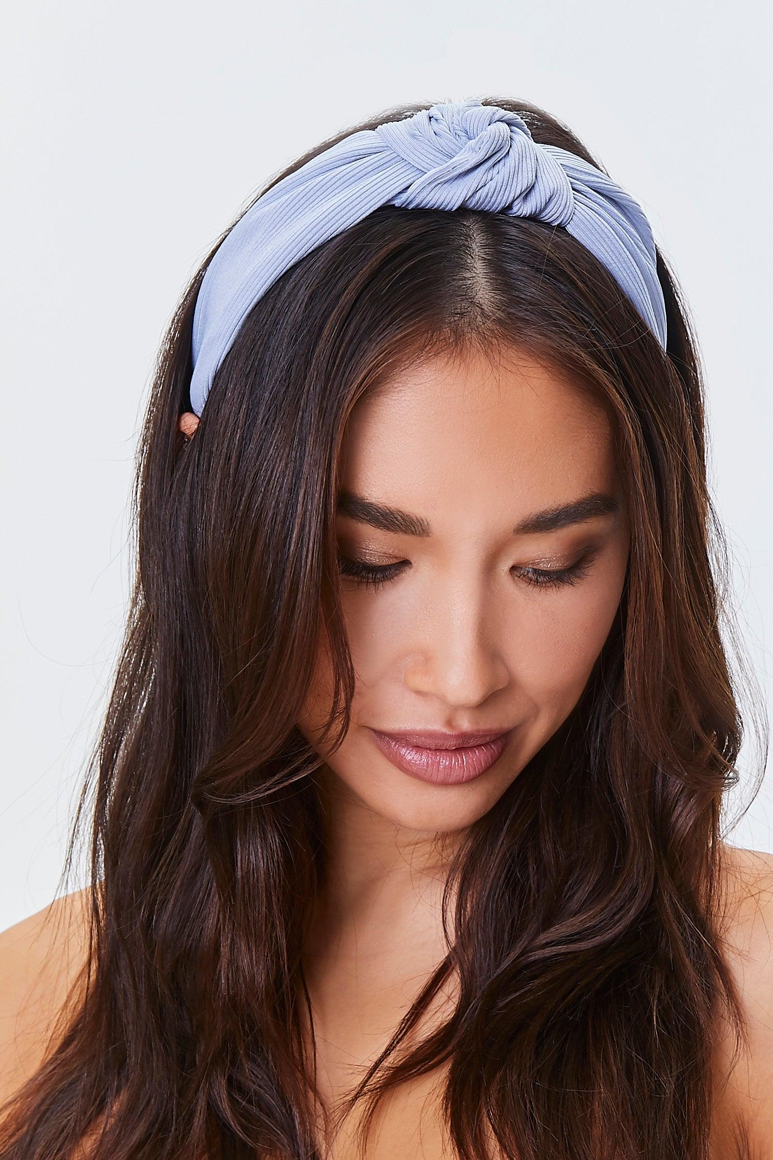 Blue Ribbed Knotted Headband 1