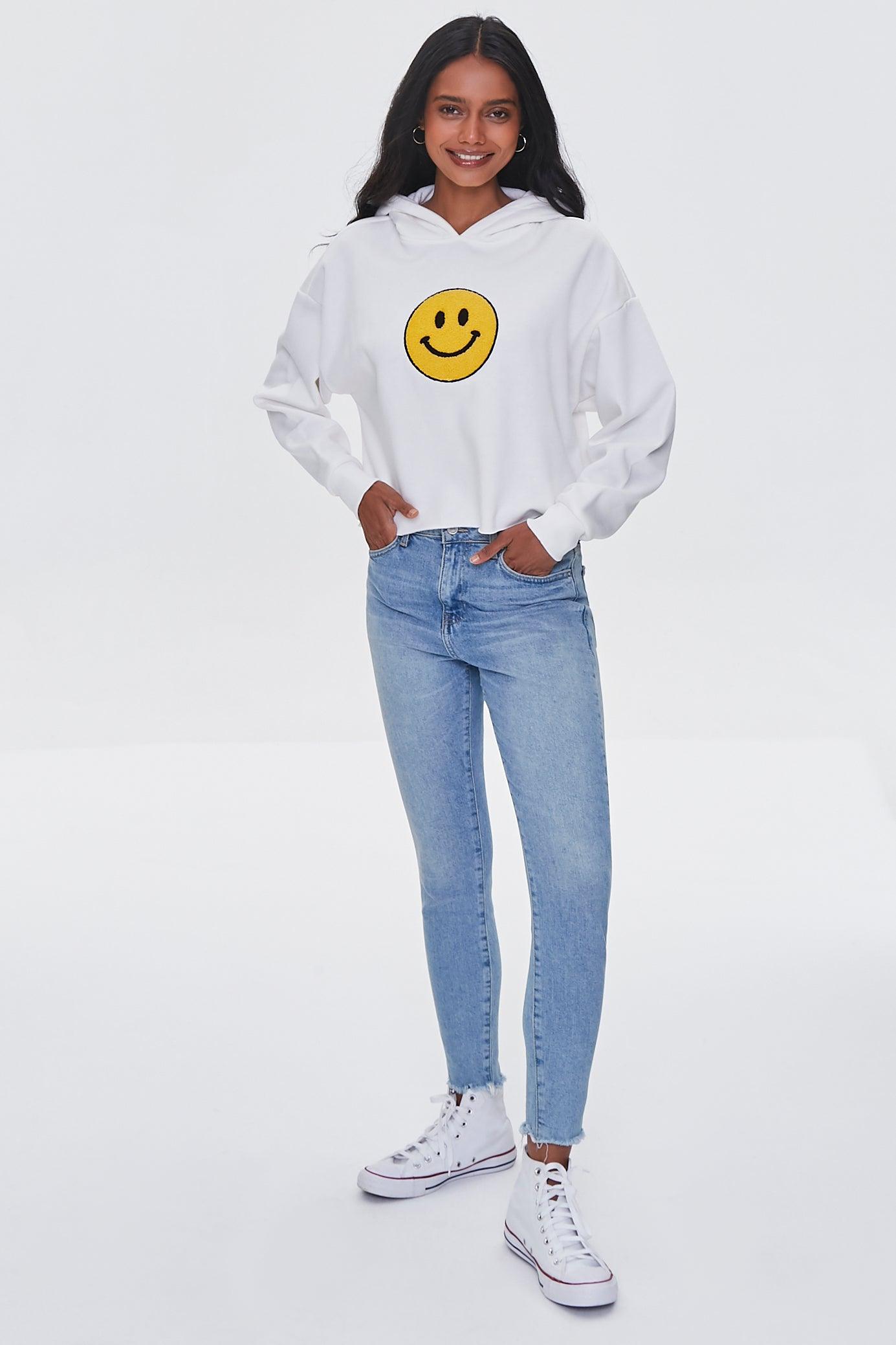 Whitemulti Happy Face Terrycloth Graphic Hoodie 