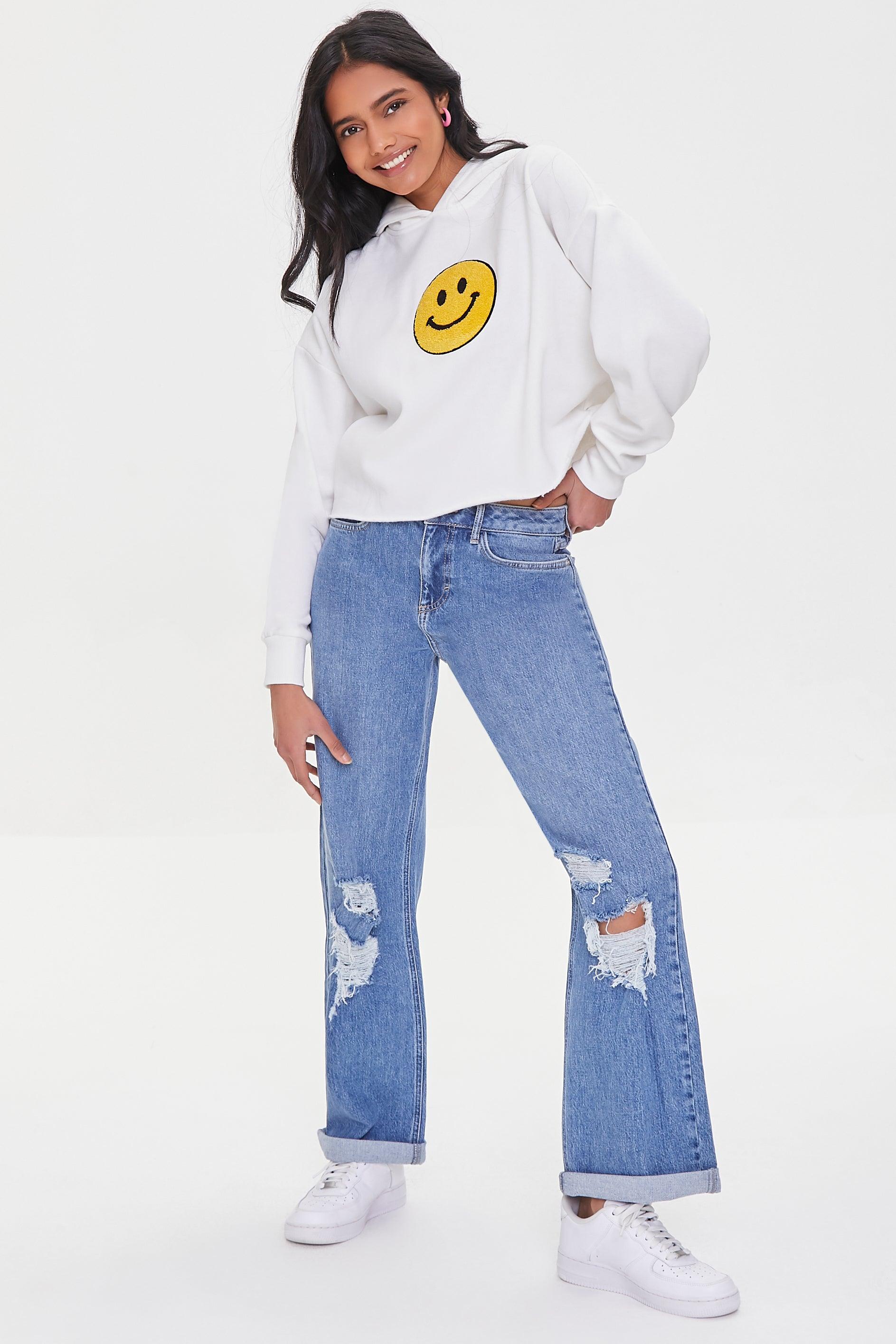 Whitemulti Happy Face Terrycloth Graphic Hoodie 1