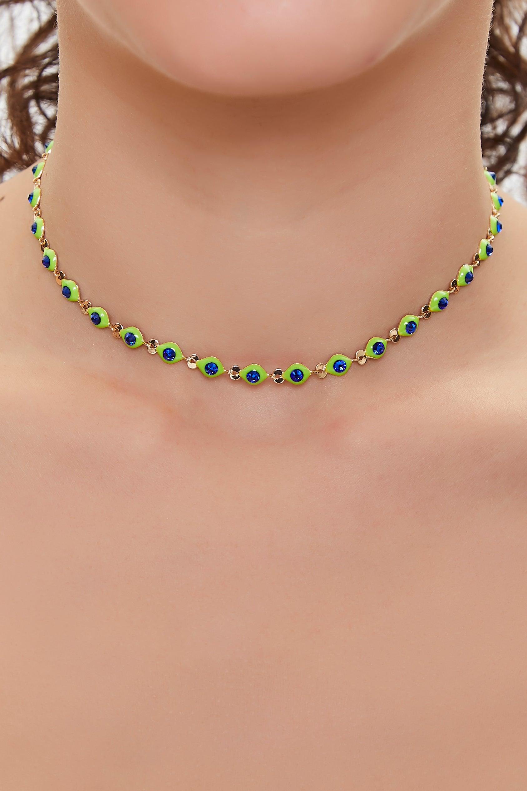 Greenblue Faux Gem Beaded Necklace 