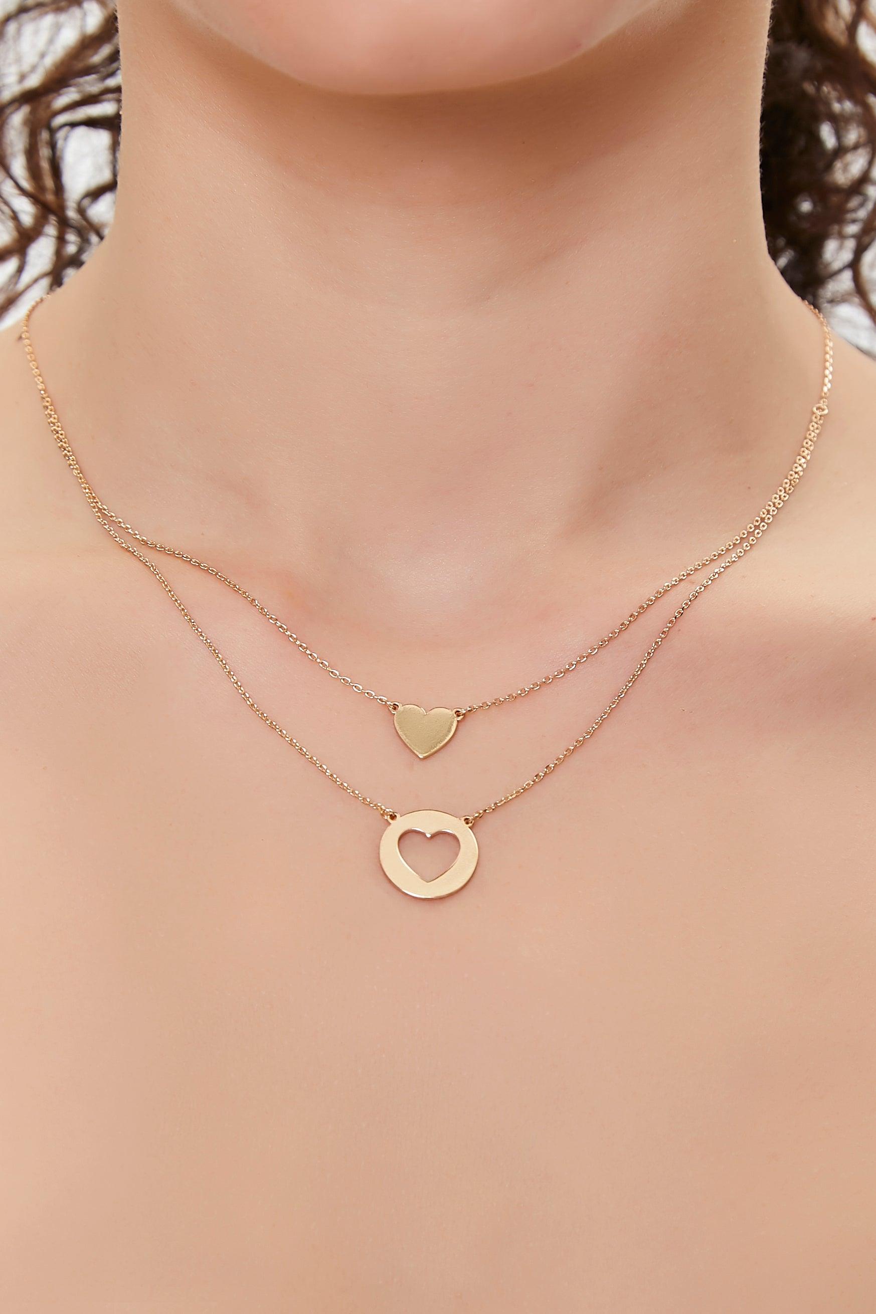 Gold Heart Charm Layered Necklace 