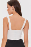 Cream Ruched-Strap Ribbed Bodysuit 2