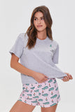 Heathergreylightpink Alligator Graphic Tee & Shorts Pajama Set 