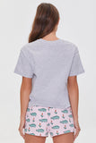 Heathergreylightpink Alligator Graphic Tee & Shorts Pajama Set 2