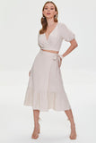 Cream Linen Flounce Midi Skirt 