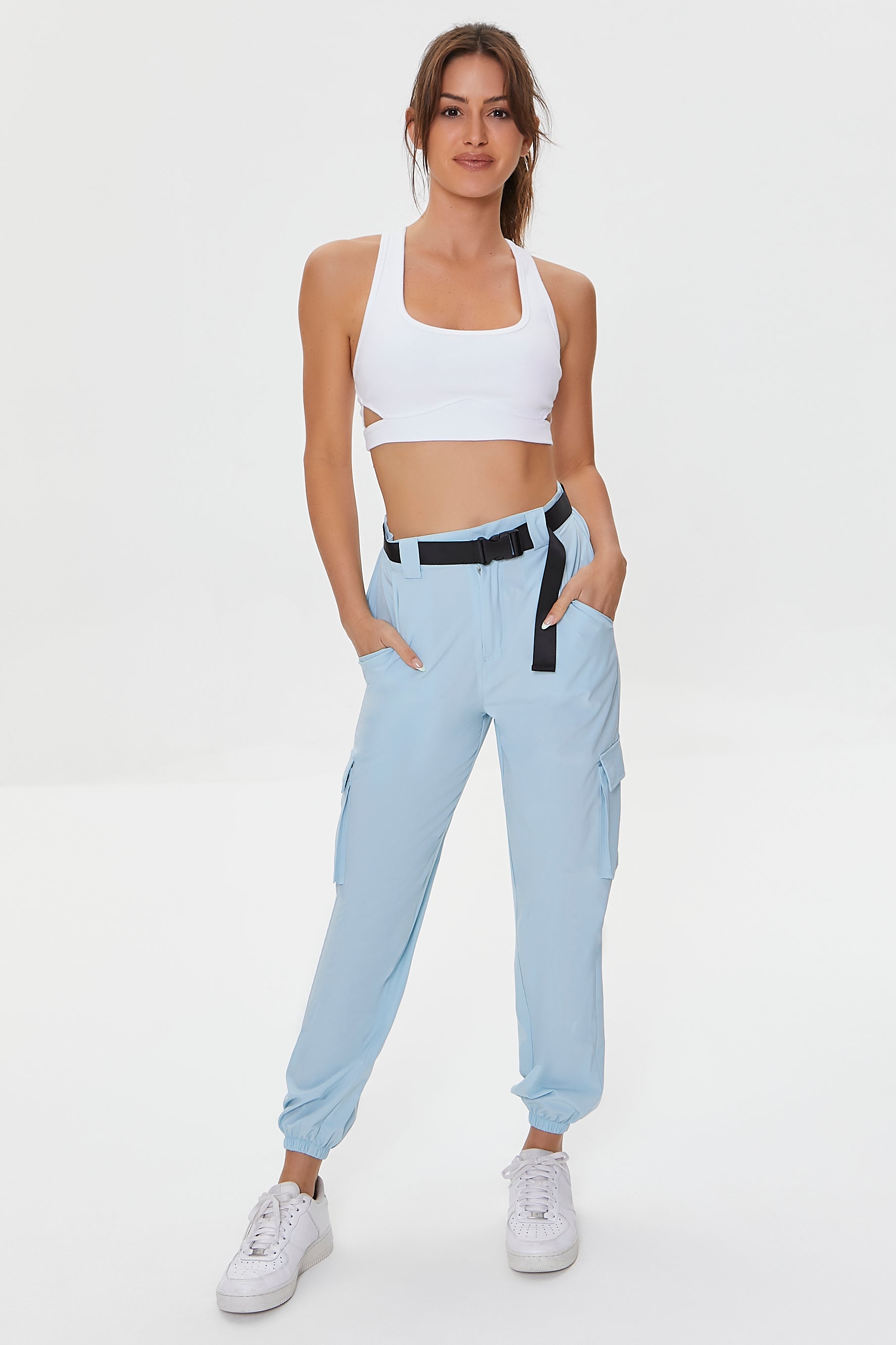 Lightblue Active Release-Buckle Belted Joggers 