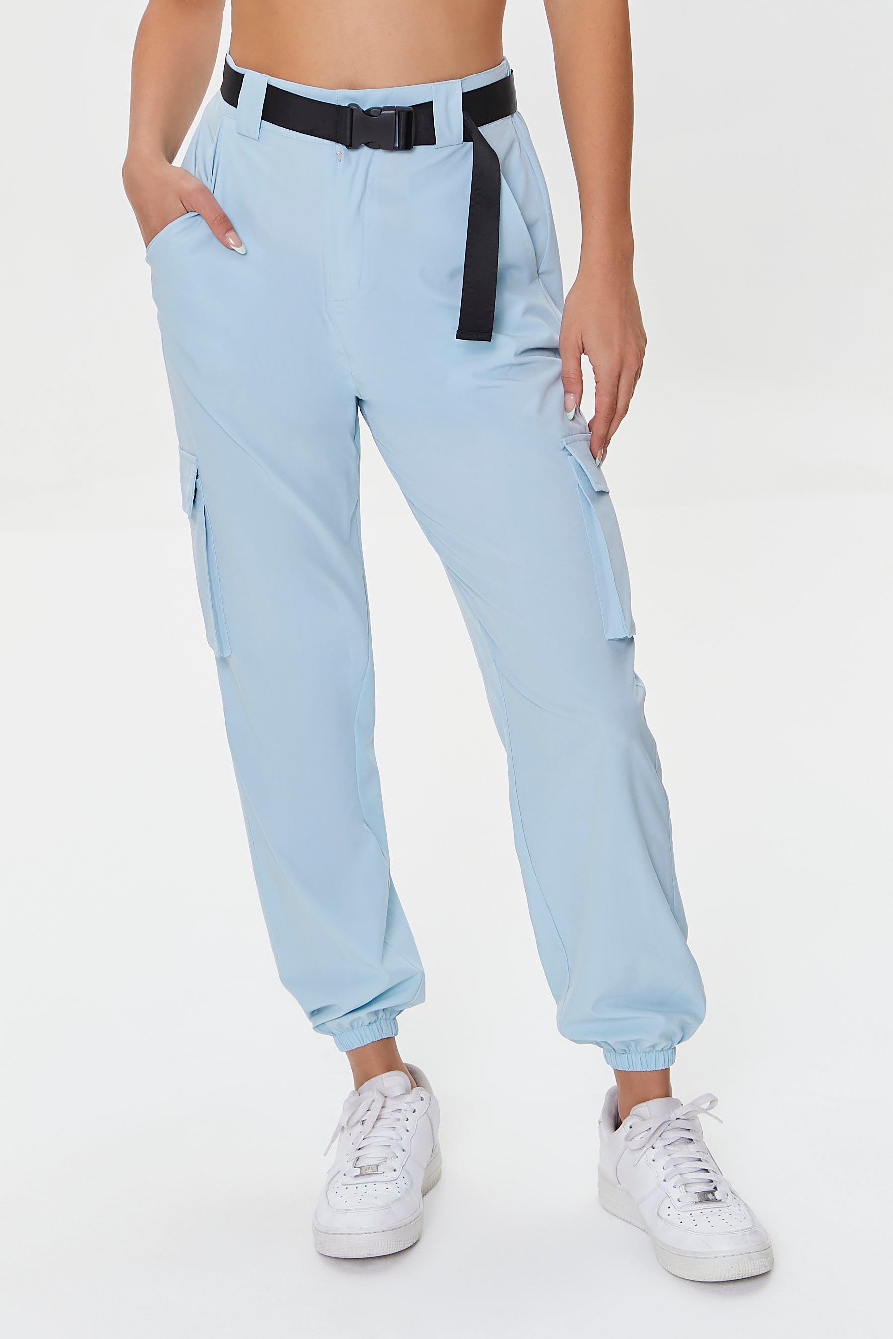 Lightblue Active Release-Buckle Belted Joggers 1