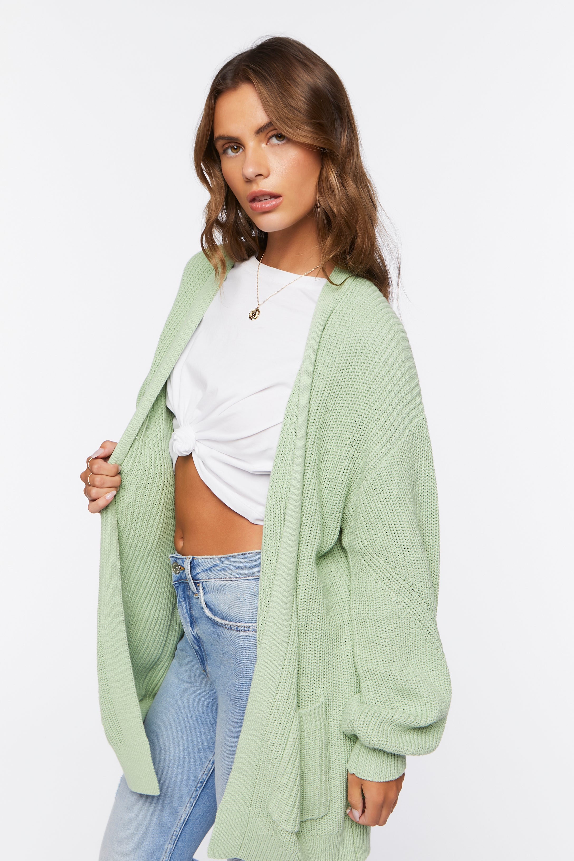 Sage Open-Front Cardigan Sweater 2